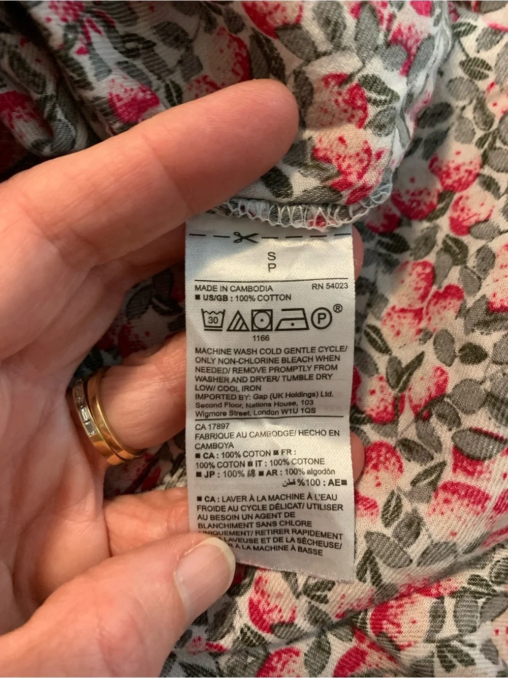 GAP 100% Cotton Pink & Gray Floral Button-Down Shirt (Size S)